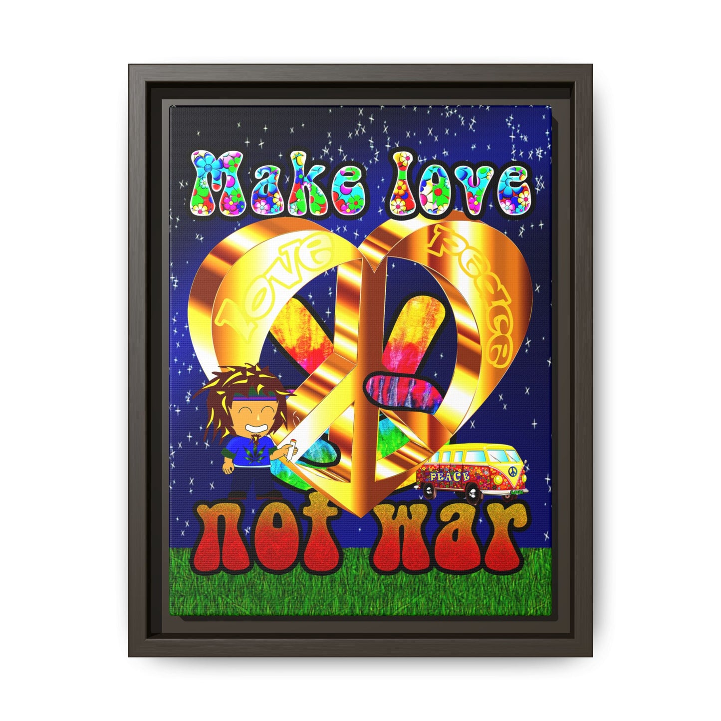 love peace - framed canvas art ('snoops' background)