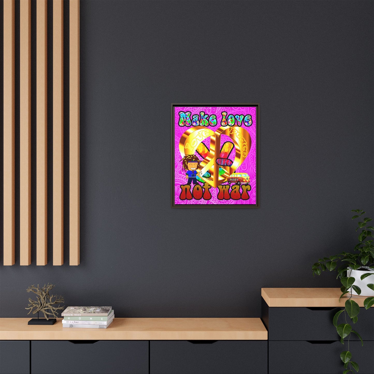 love peace - framed canvas art (pink swirl)