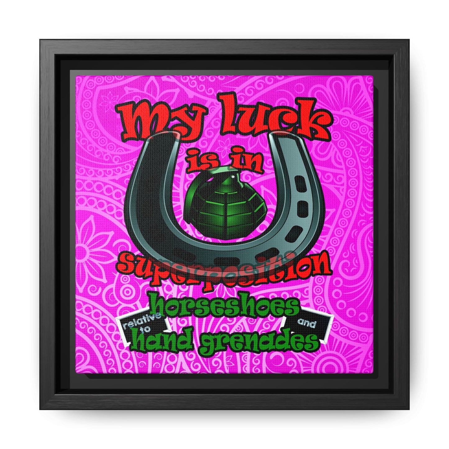 my luck - framed canvas art (pink swirl)