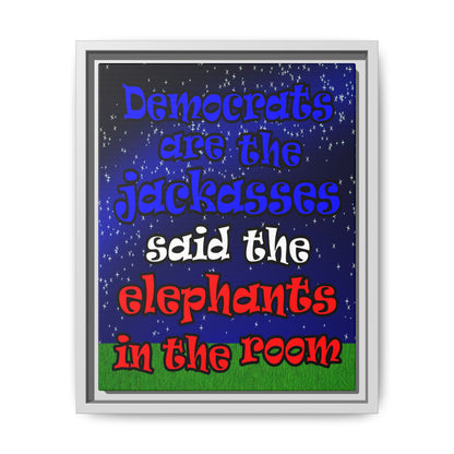 donkeys and elephants - framed canvas art ('snoops' background)