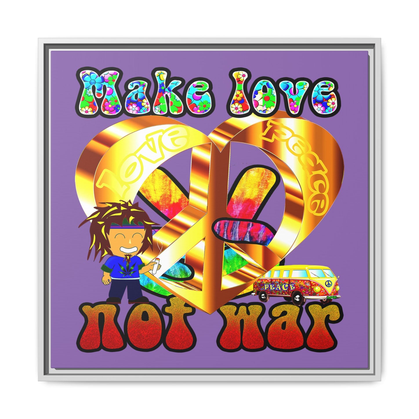 love peace - framed canvas art (light purple)