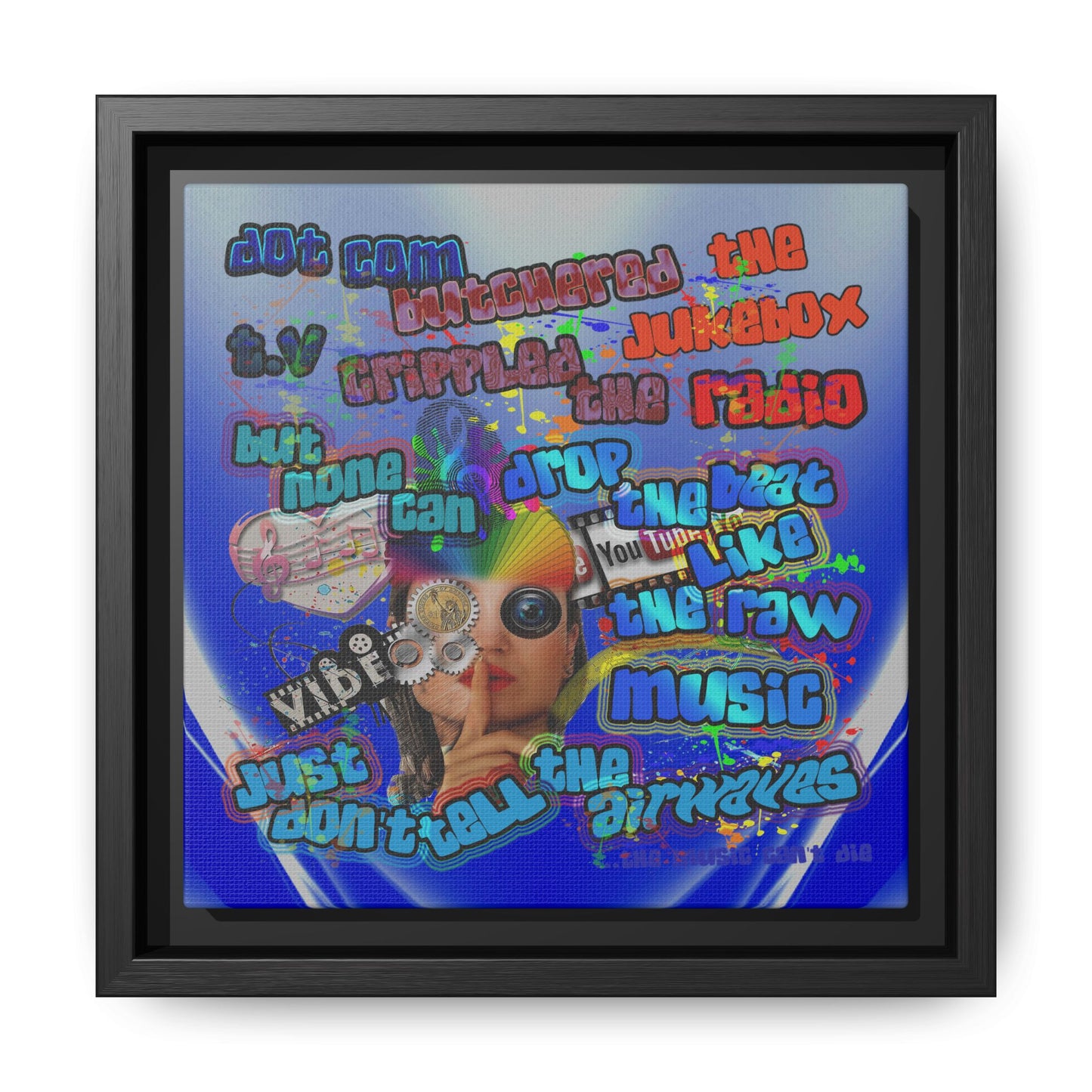drop the beat - framed canvas art (blue-white wave)