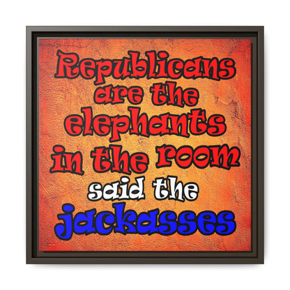 donkeys and elephants - framed canvas art (burnt orange)