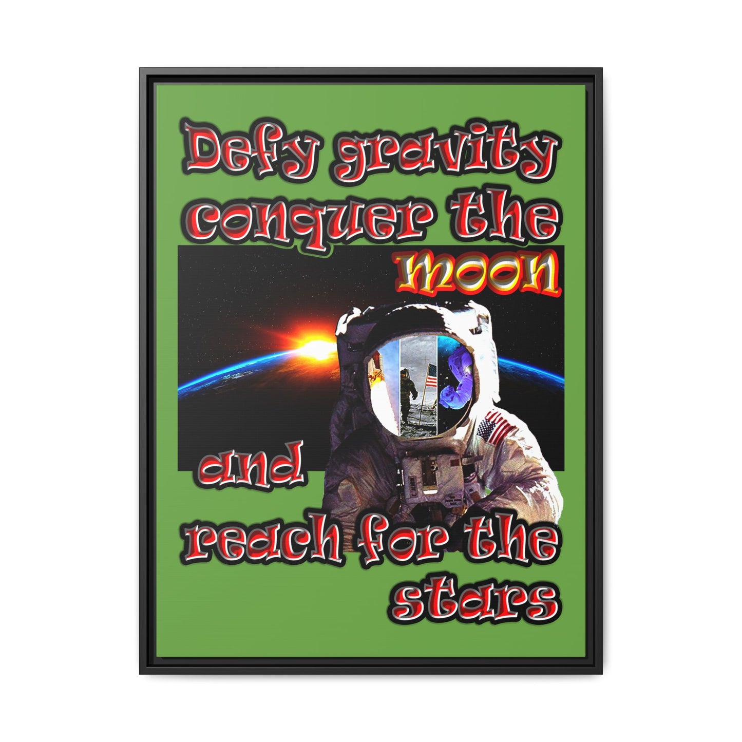 defy conquer reach - framed canvas art (green)