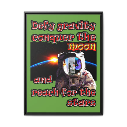 defy conquer reach - framed canvas art (green)