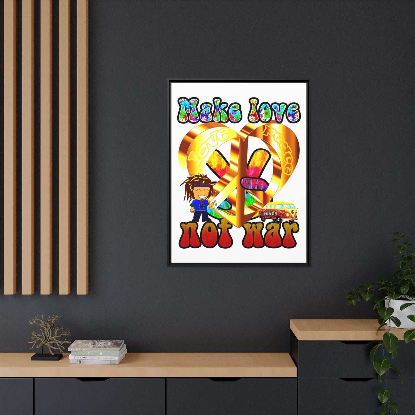 love peace - framed canvas art (white)