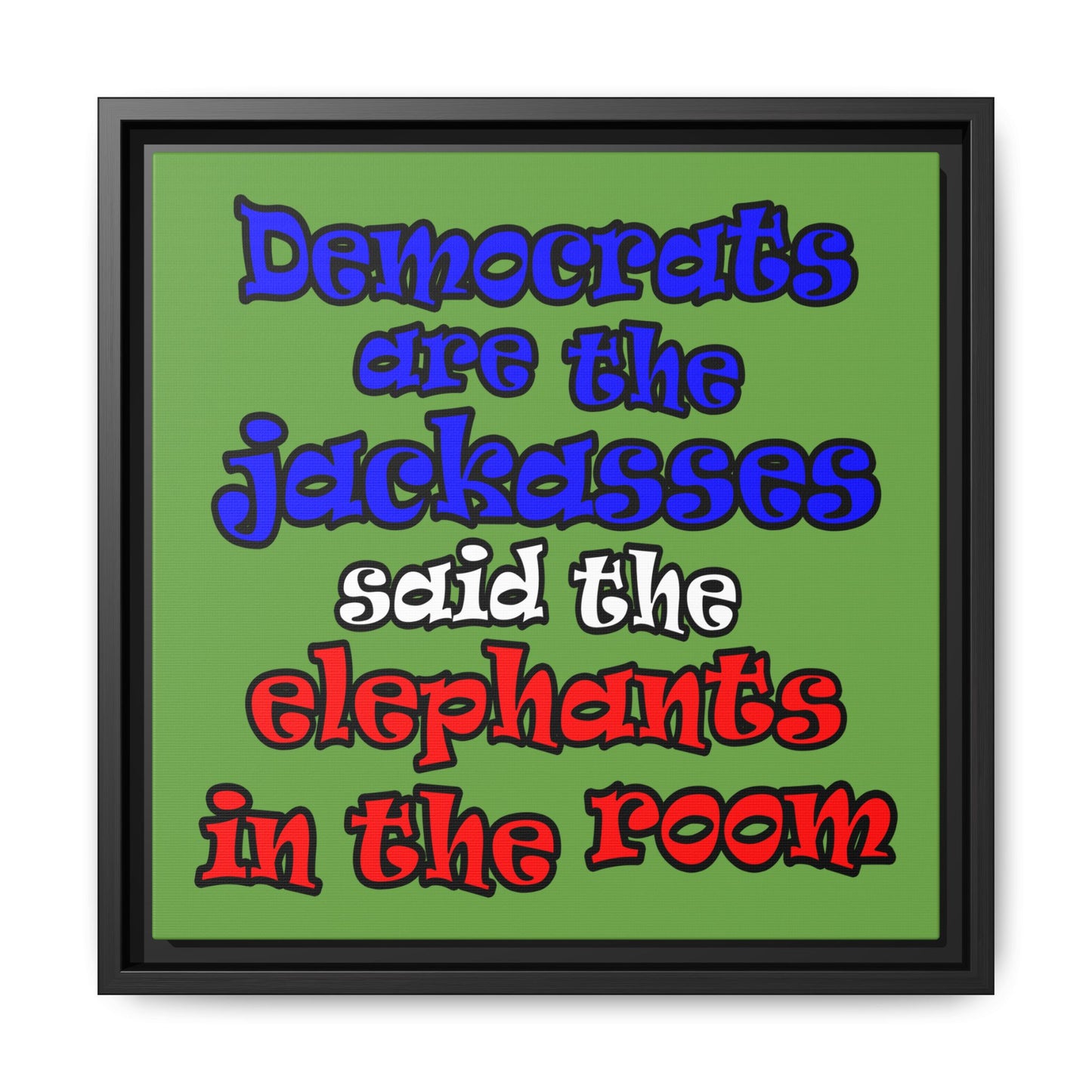 donkeys and elephants - framed canvas art (green)