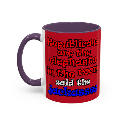 donkeys and elephants - Accent Mug (dark red)