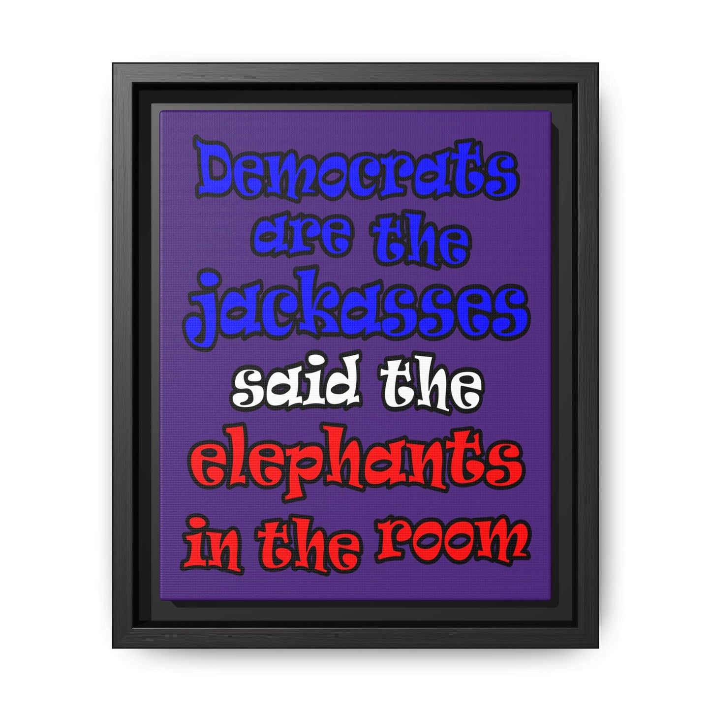 donkeys and elephants - framed canvas art (purple)