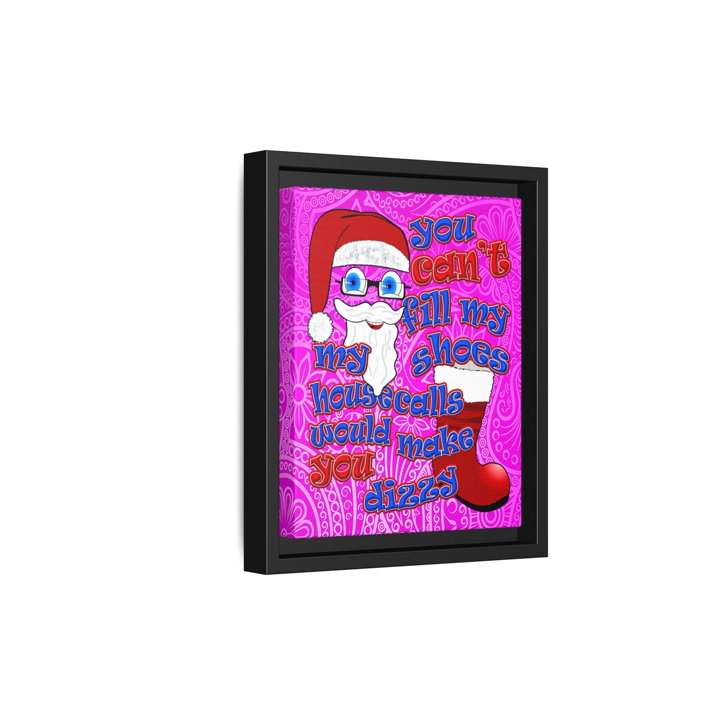 santa's shoes - framed canvas art (pink swirl)
