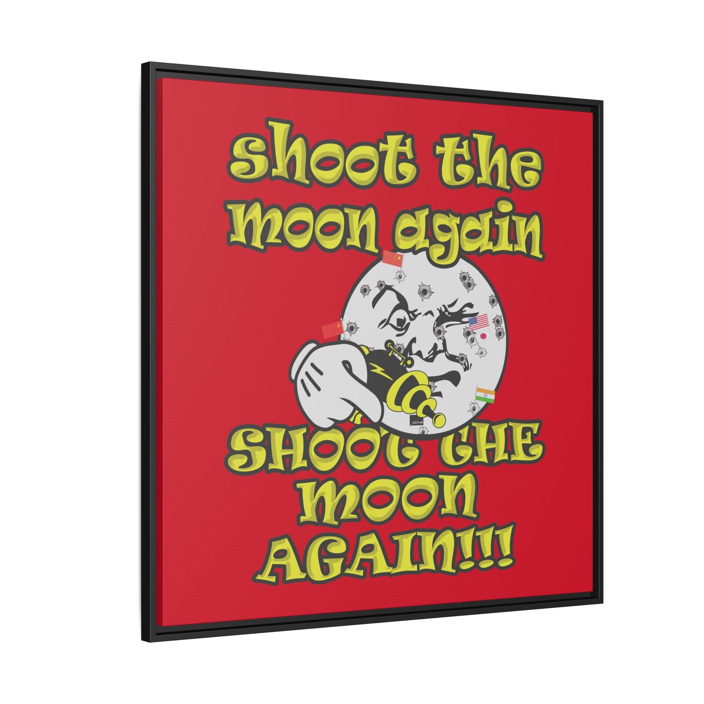 shoot the moon again - framed canvas art (dark red)
