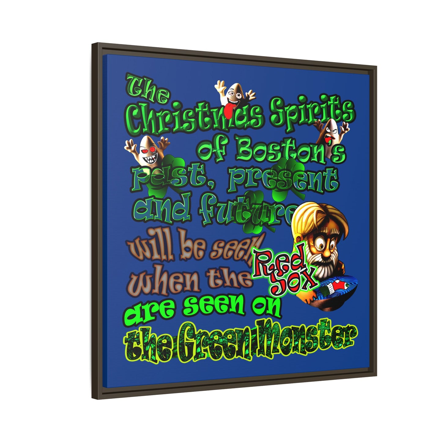 christmas spirits of boston - framed canvas art (dark blue)