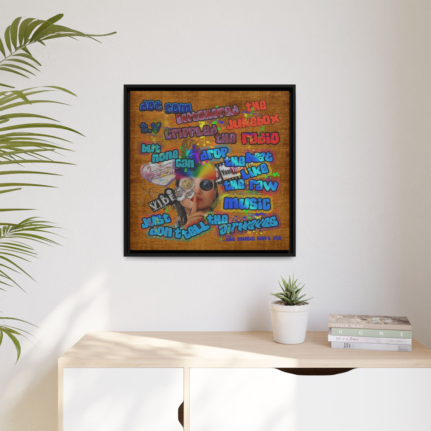 drop the beat - framed canvas art (brown papyrus)