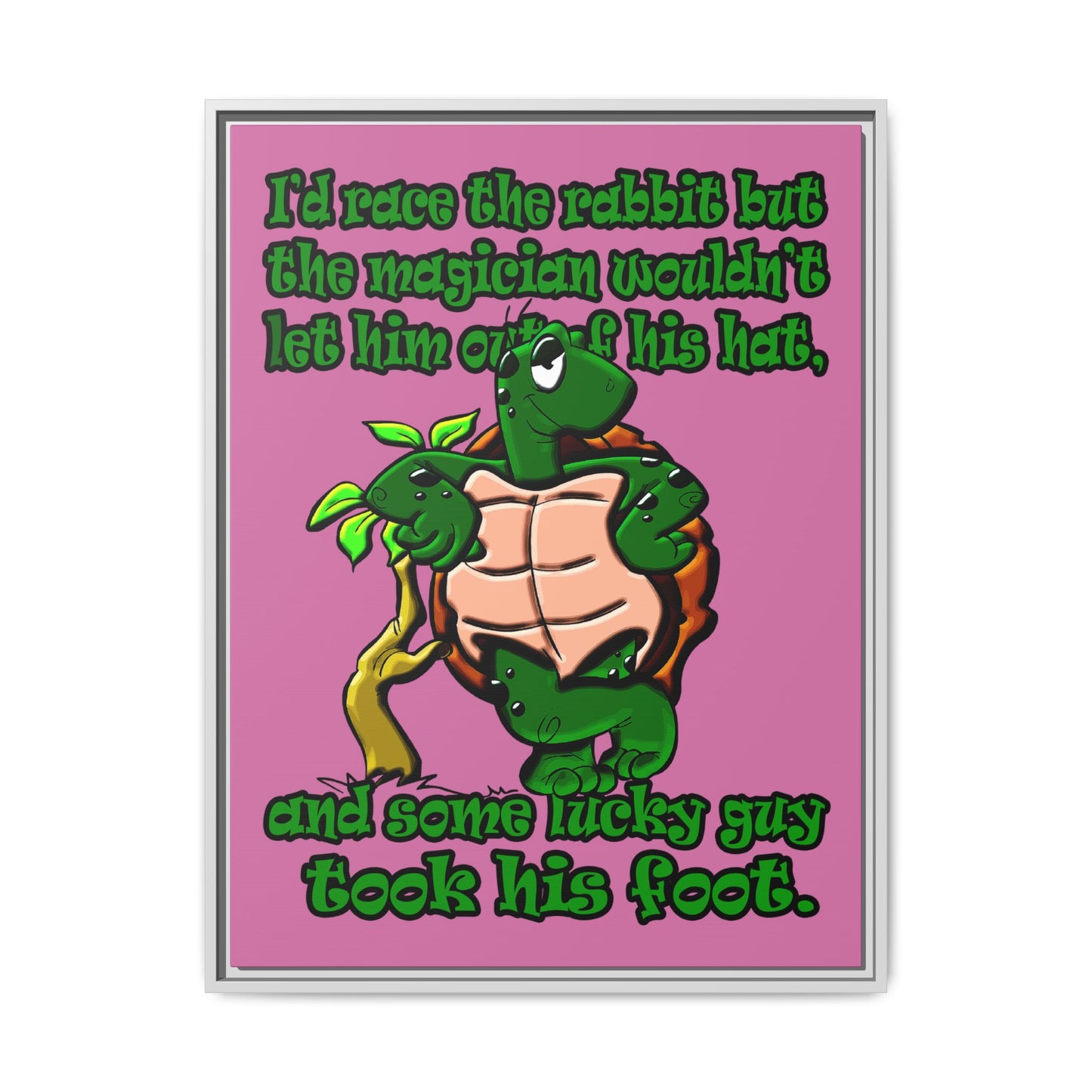 turtle race - framed canvas art (light pink)