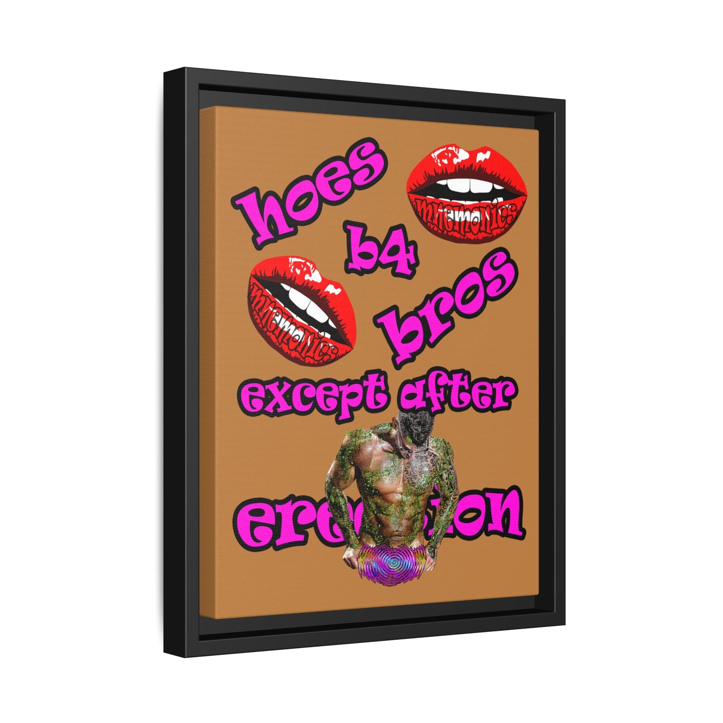 hoes b4 bros - framed canvas art (light brown)