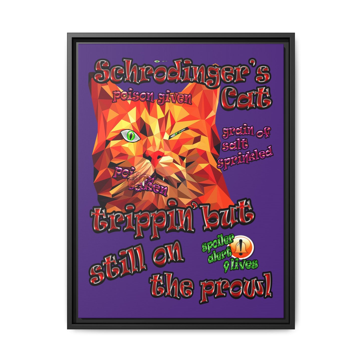 schrodinger's cat - framed canvas art (purple)