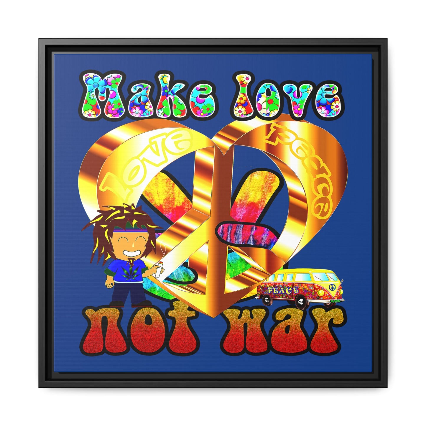 love peace - framed canvas art (dark blue)