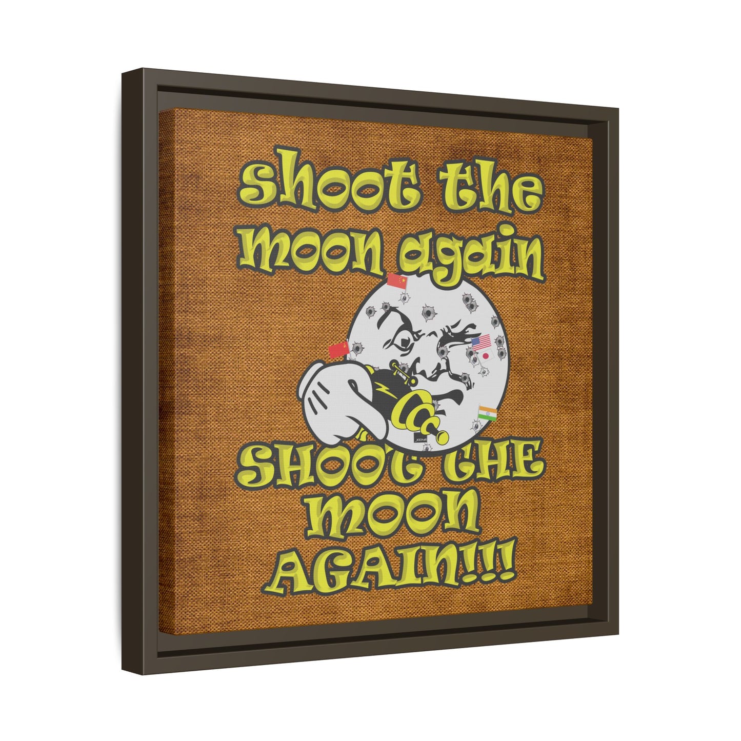 shoot the moon again - framed canvas art (brown papyrus)