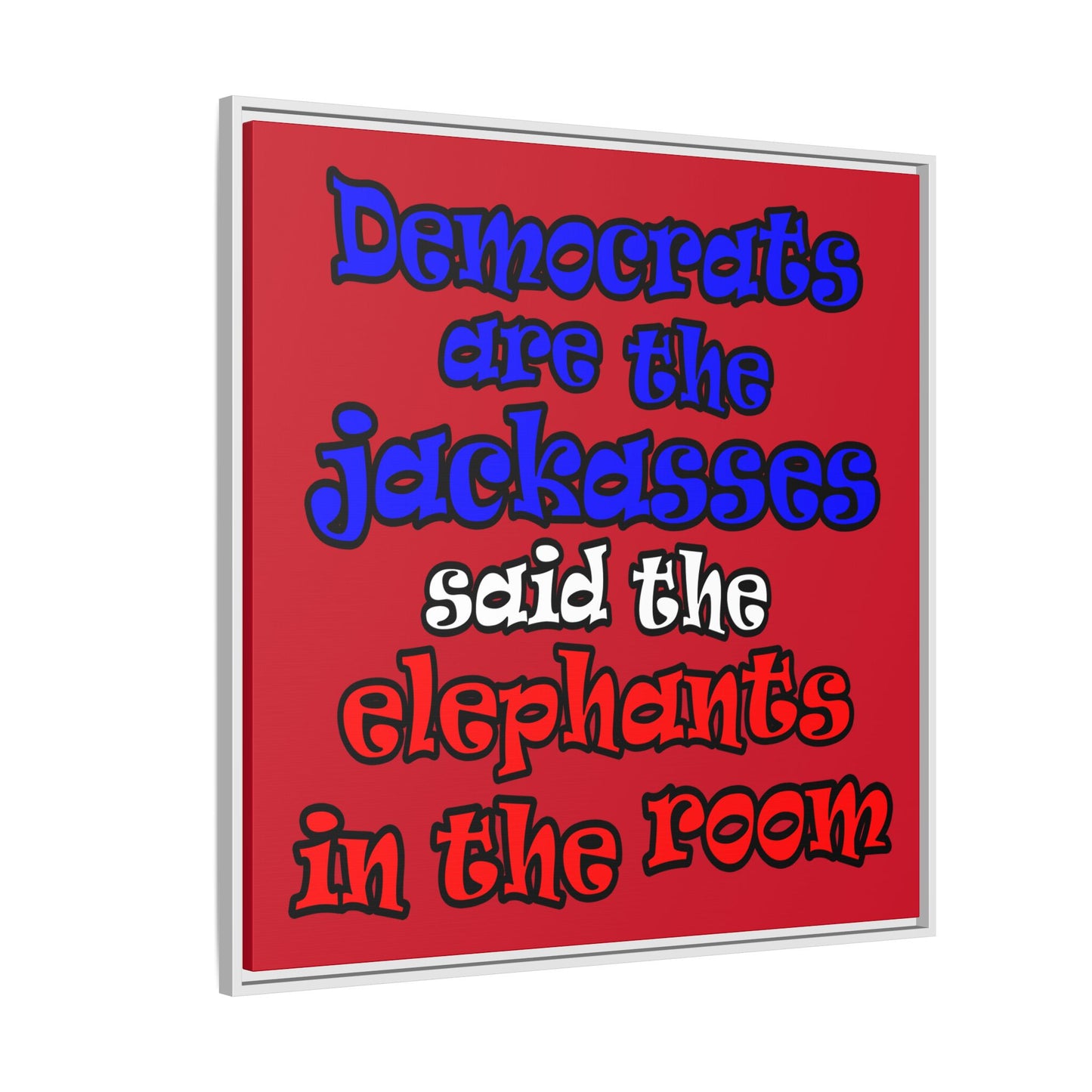 donkeys and elephants - framed canvas art (dark red)