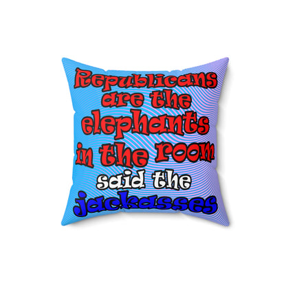donkeys and elephants - Spun Polyester Square Pillow - (light blue-purple wave)
