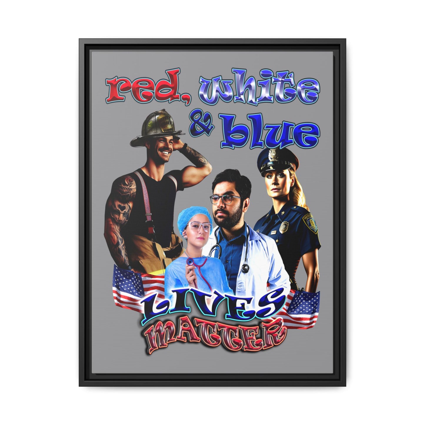 rw&b lives matter - framed canvas art (grey)