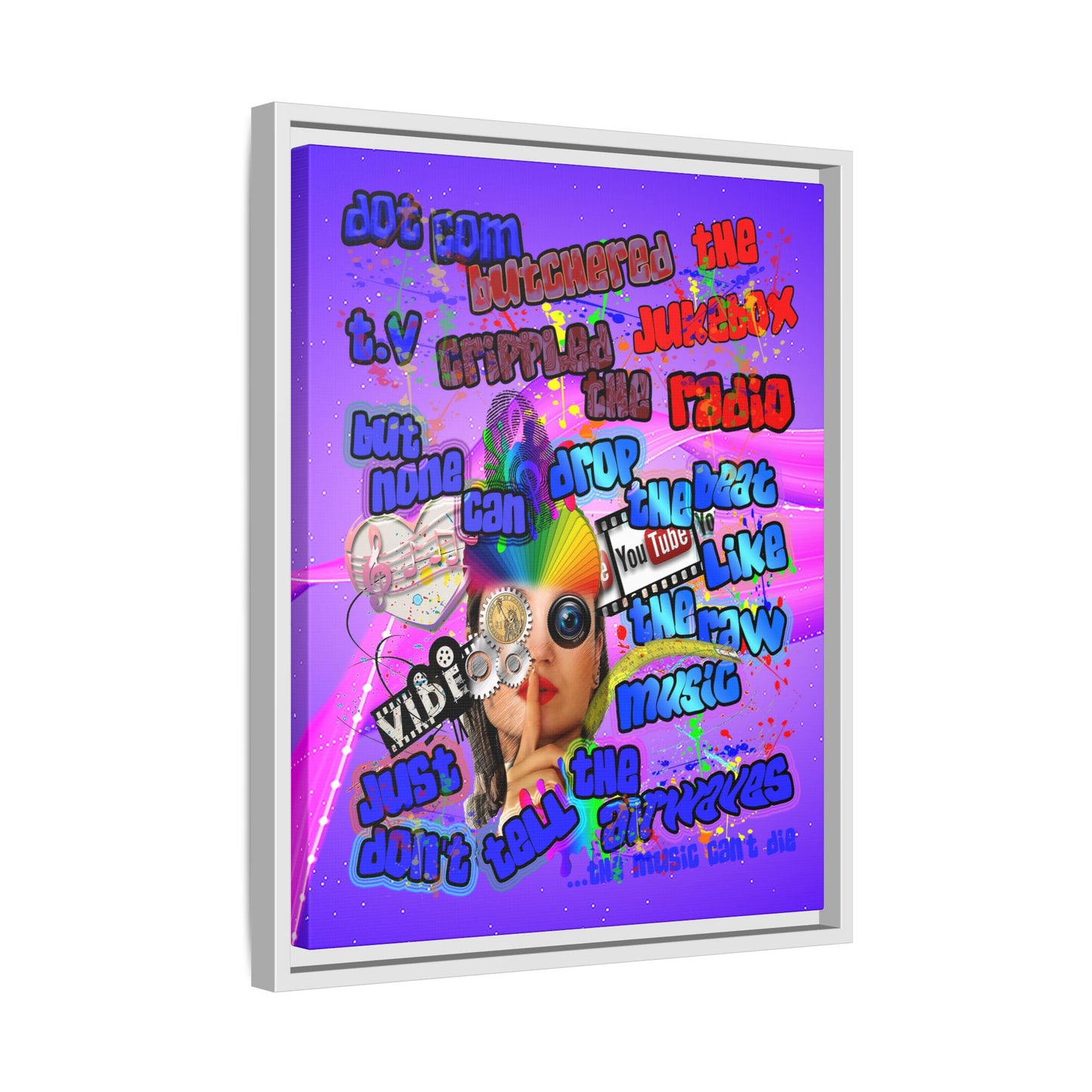 drop the beat - framed canvas art (purple-pink wave)