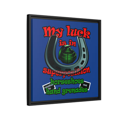 my luck - framed canvas art (dark blue)