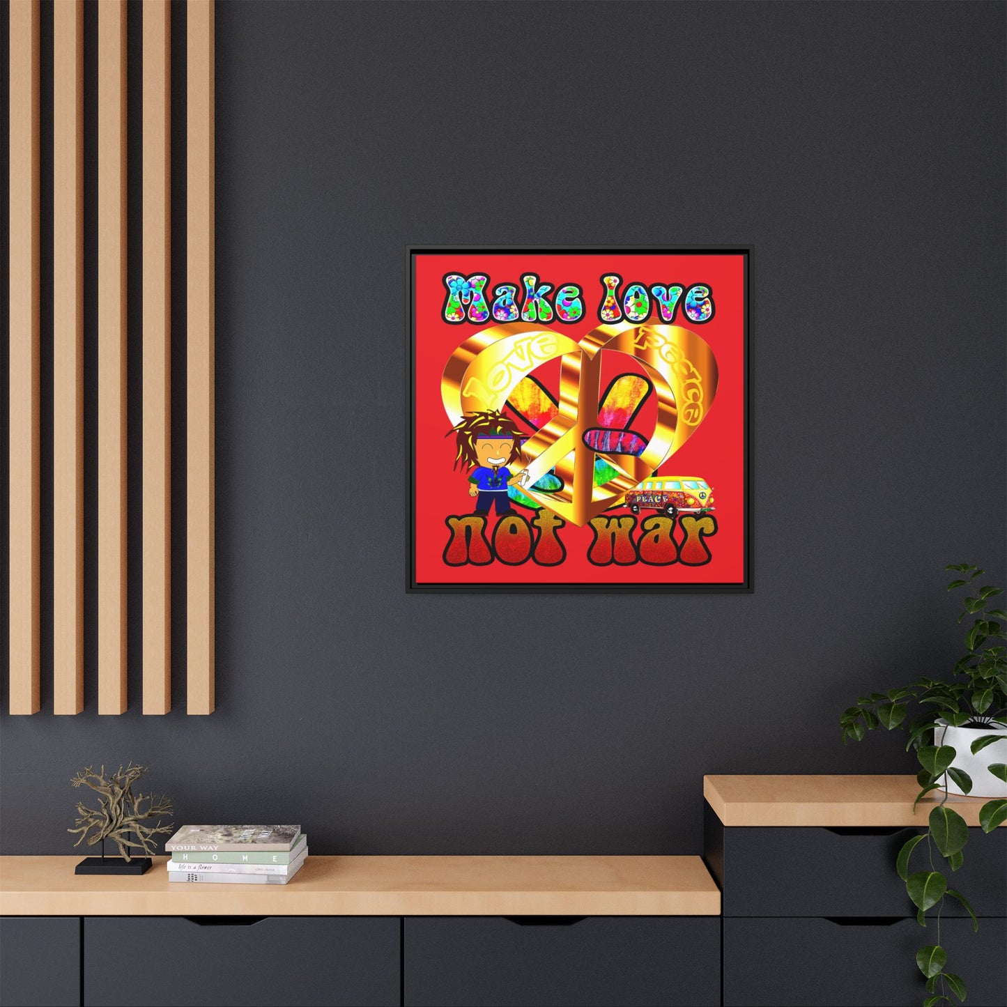 love peace - framed canvas art (red)