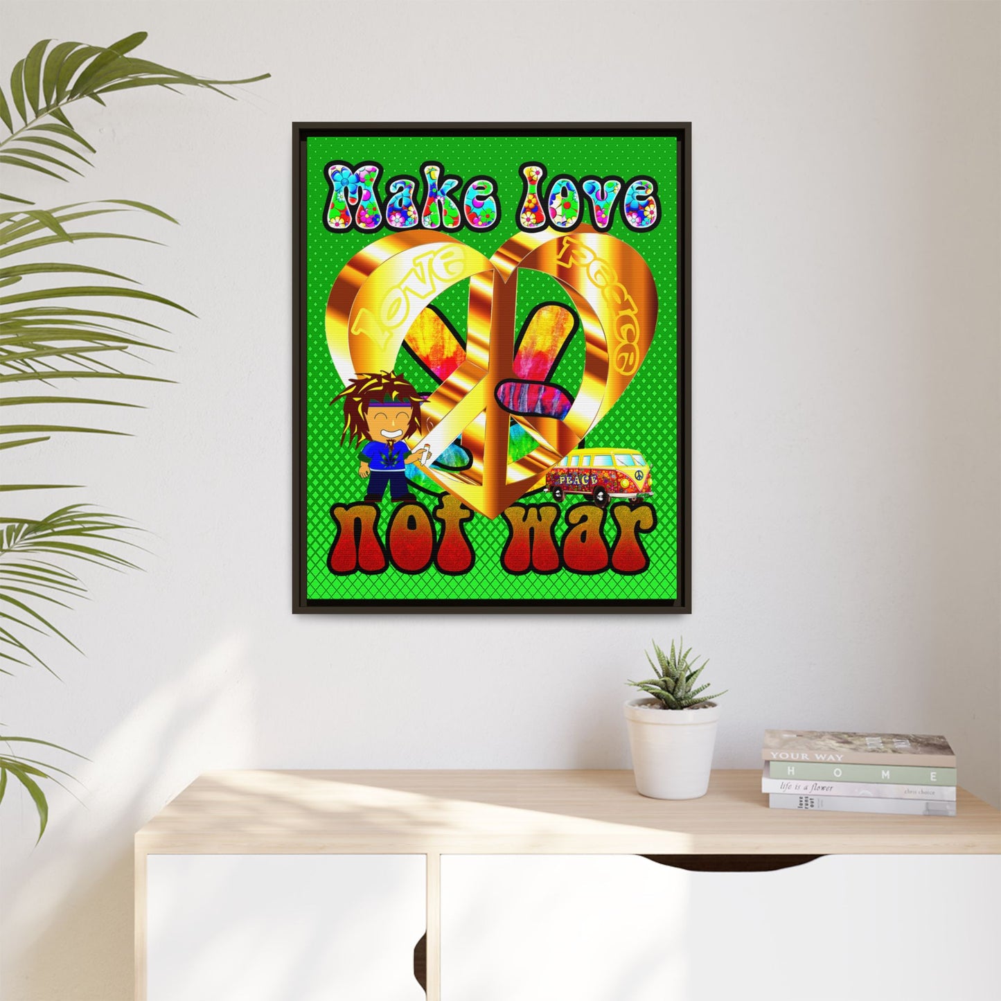 love peace - framed canvas art (logo green)