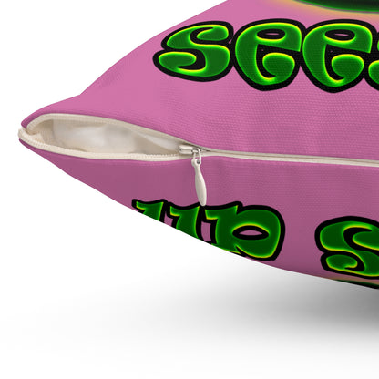 green monster - Spun Polyester Square Pillow - (light pink)