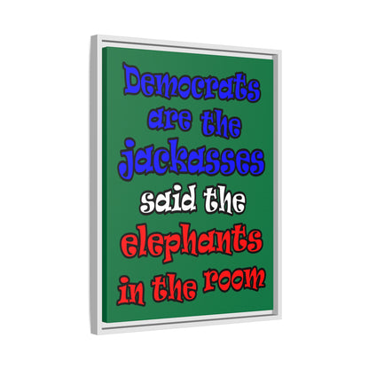 donkeys and elephants - framed canvas art (dark green)