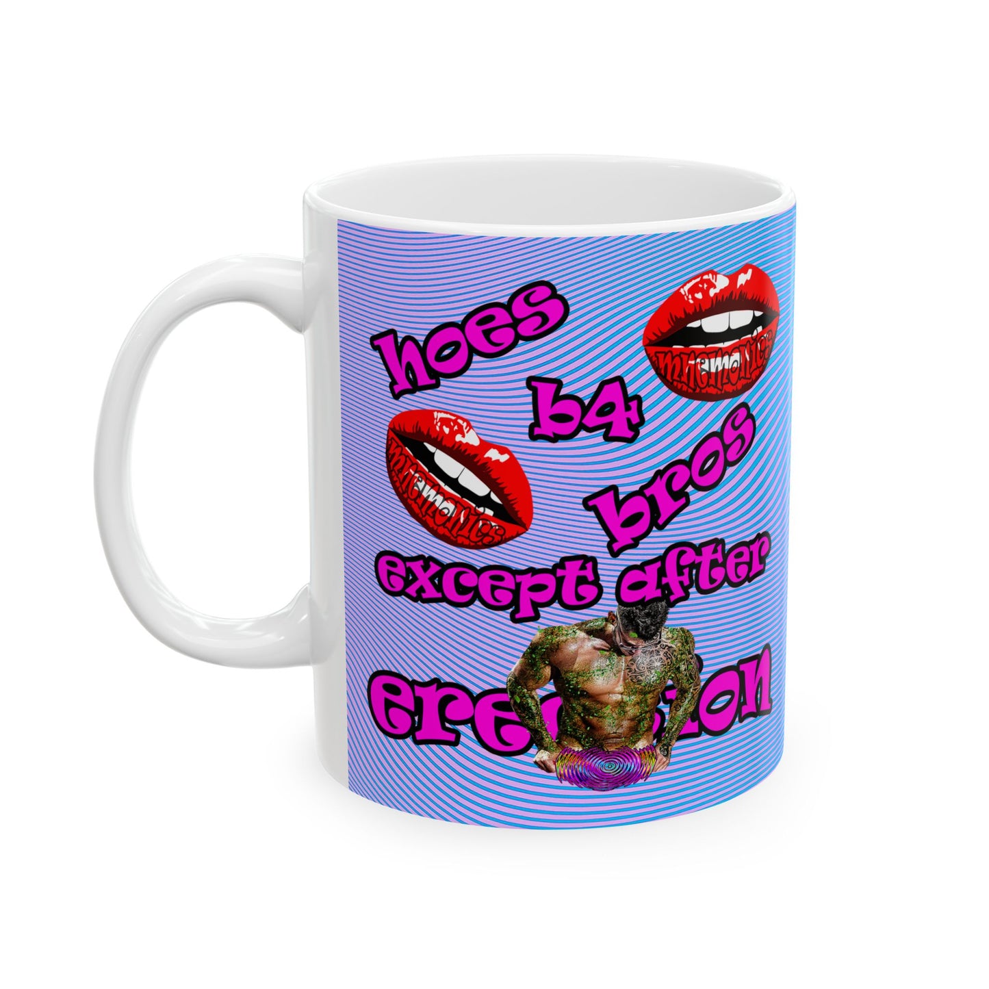 hoes b4 bros - White Mug (light blue-purple wave)