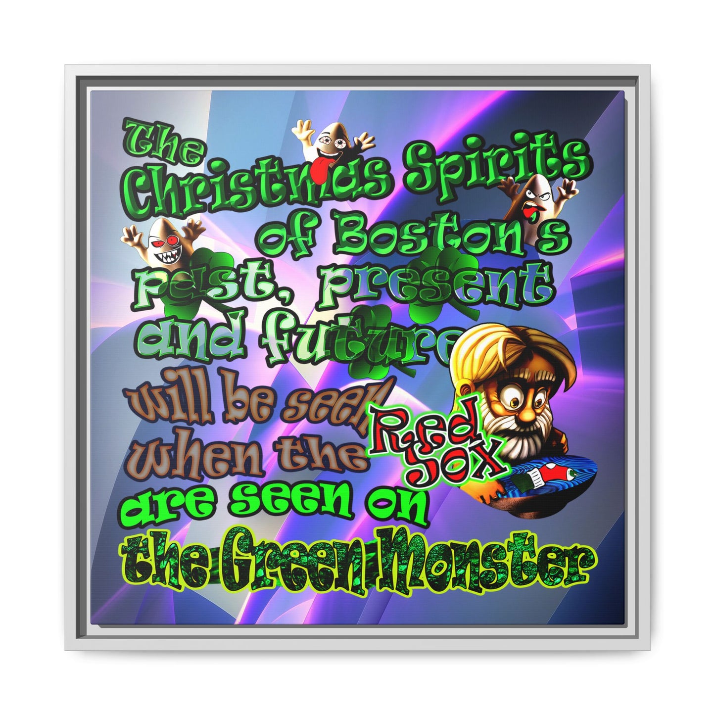 christmas spirits of boston - framed canvas art (grey-pink wave)