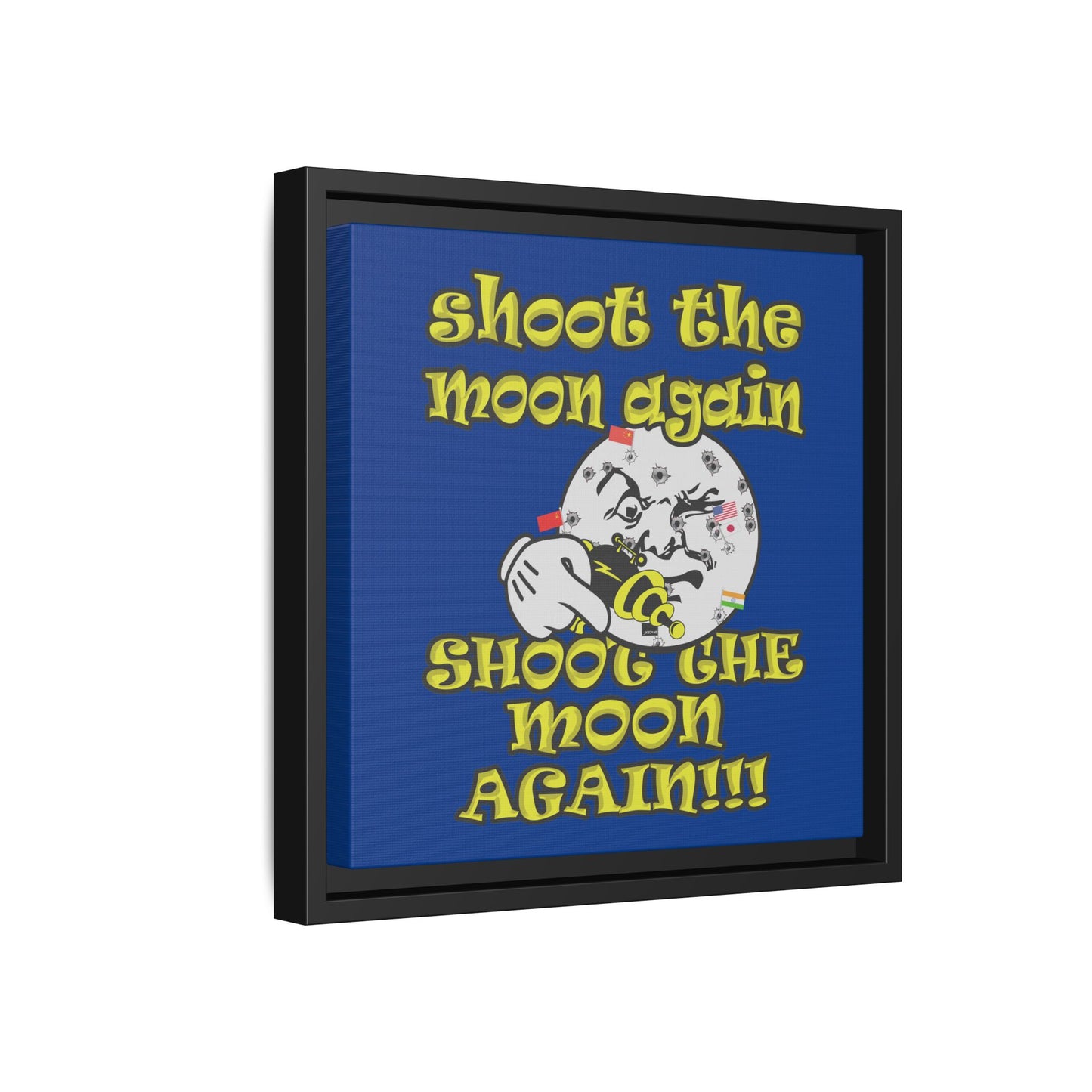 shoot the moon again - framed canvas art (dark blue)