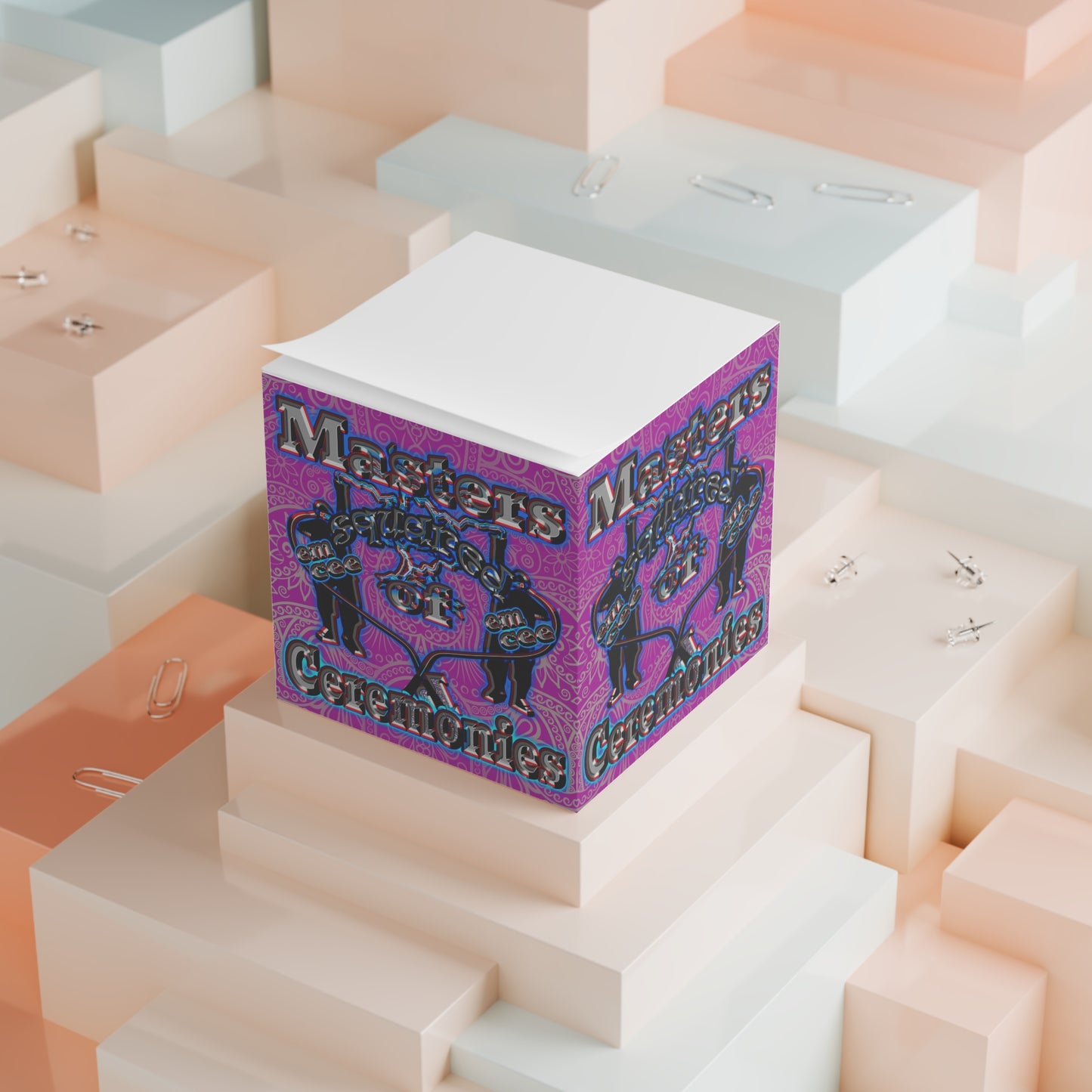 em cee squared - note cube (pink swirl)