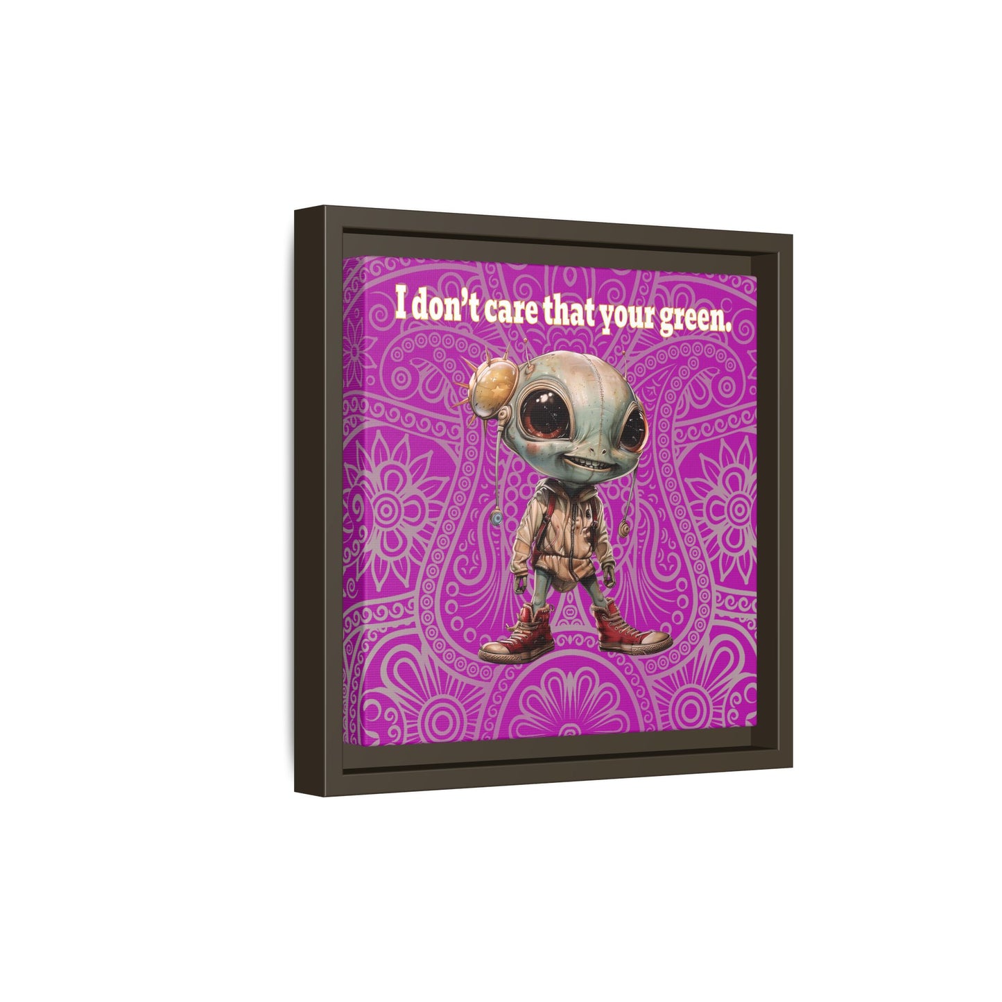 I don't care that your green - framed canvas art (pink swirl)