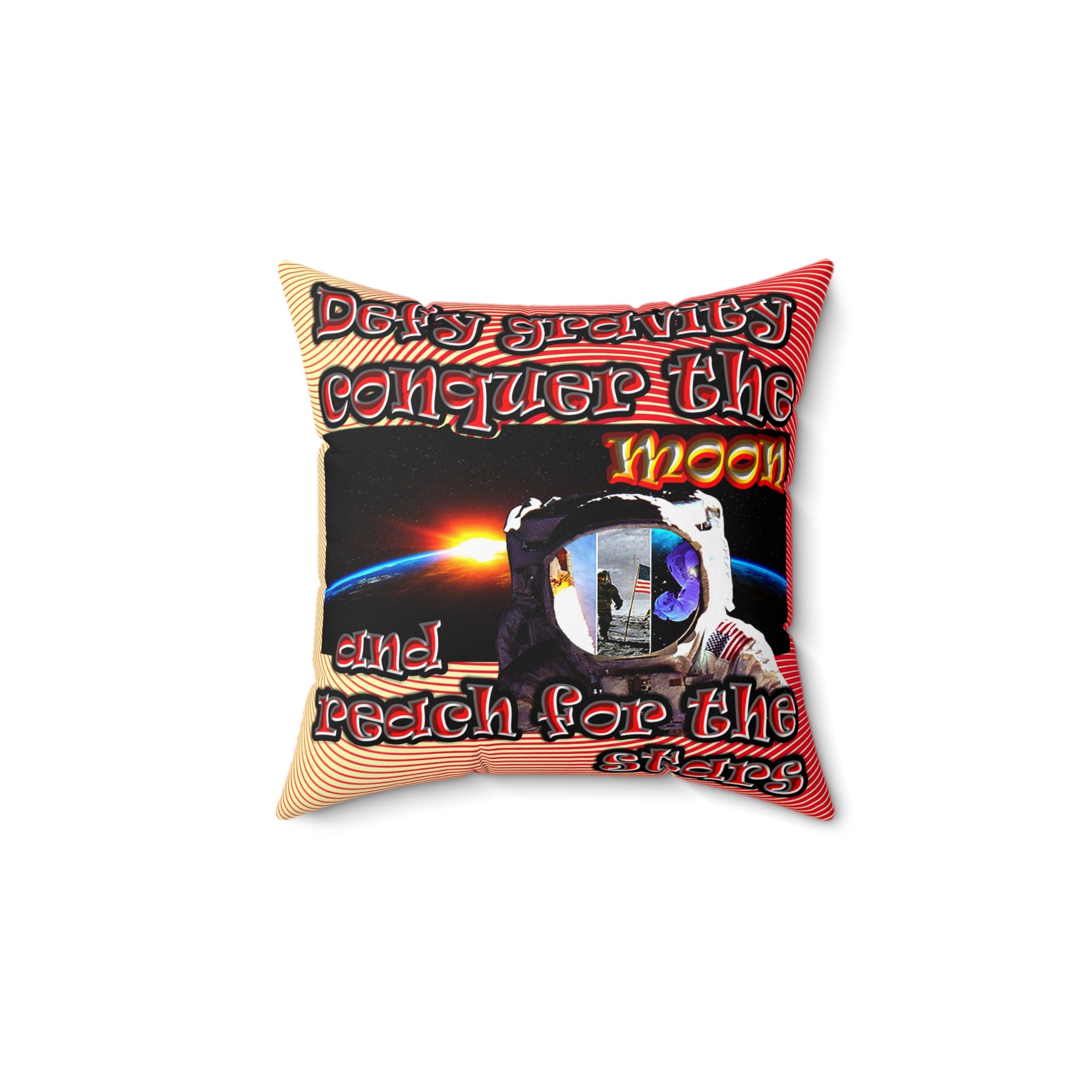 defy conquer reach - Spun Polyester Square Pillow - (yellow-orange wave)