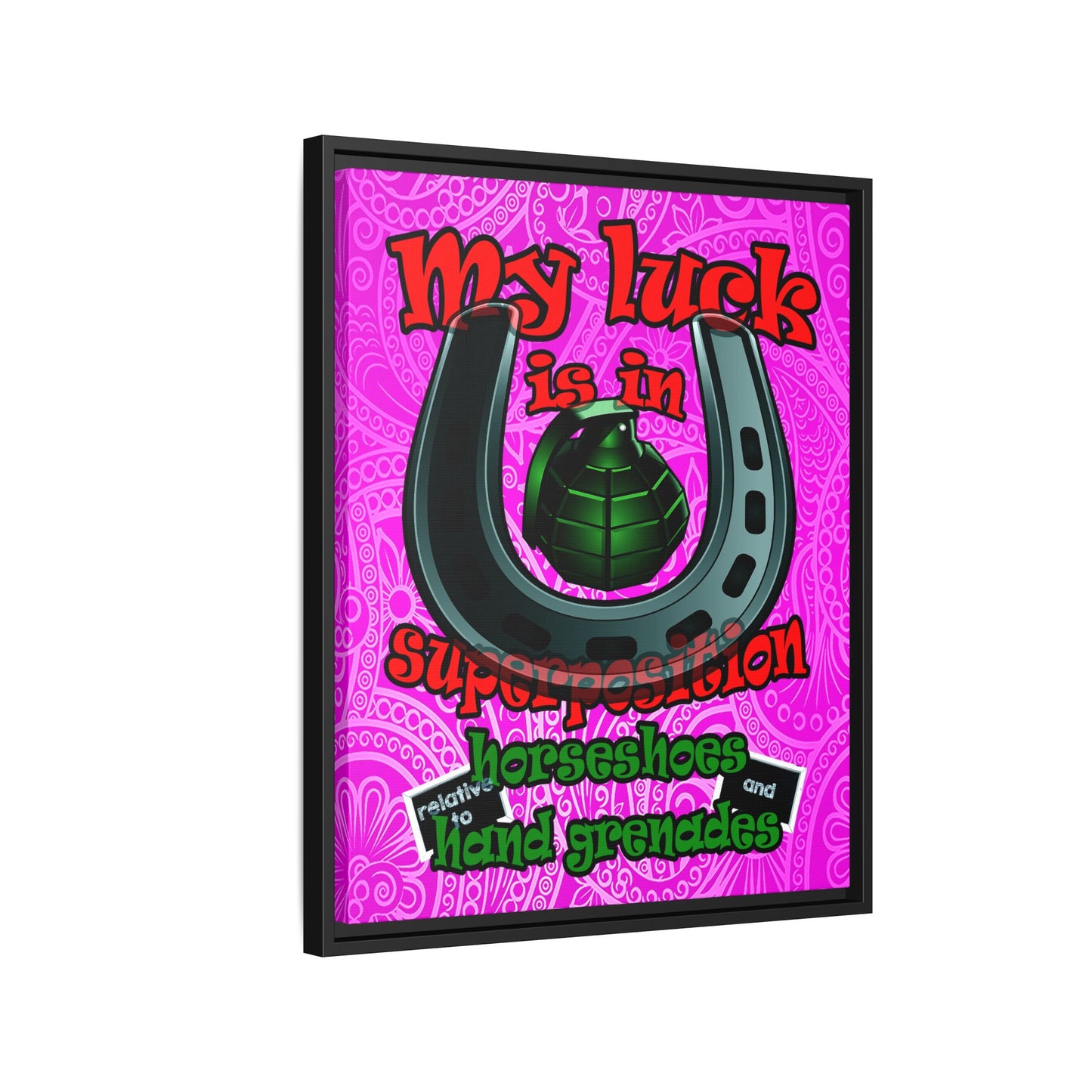 my luck - framed canvas art (pink swirl)