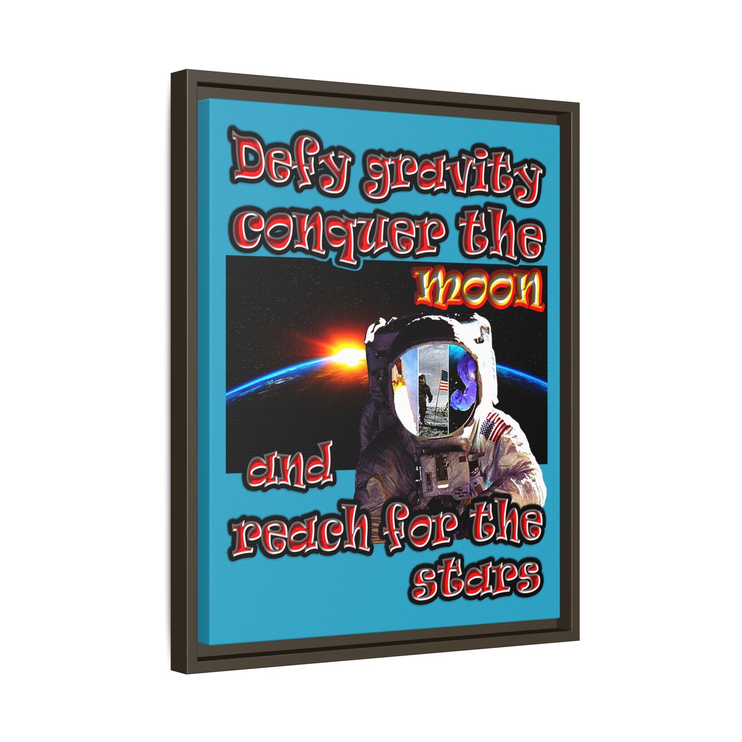 defy conquer reach - framed canvas art (turquoise)