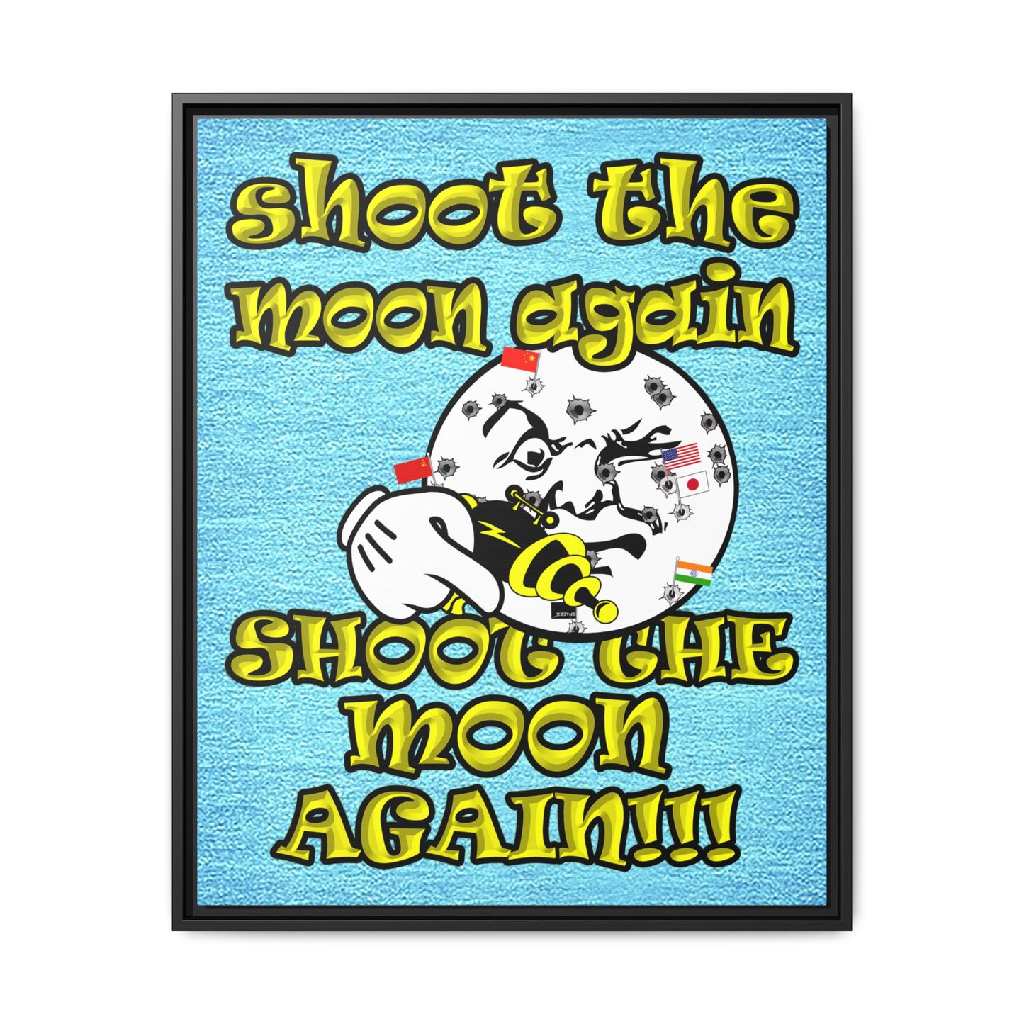 shoot the moon again - framed canvas art (faded blue)