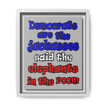donkeys and elephants - framed canvas art (light grey)