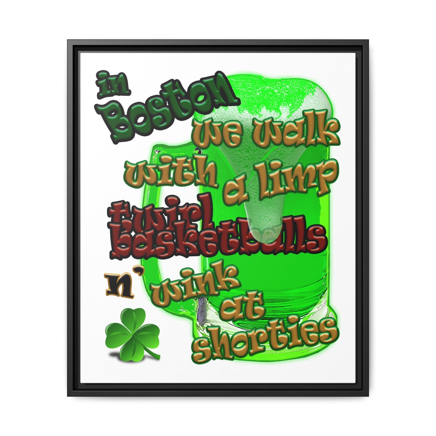 celtics logo - framed canvas art (white)