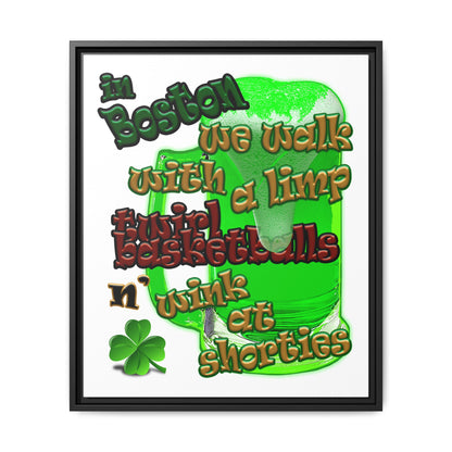 celtics logo - framed canvas art (white)