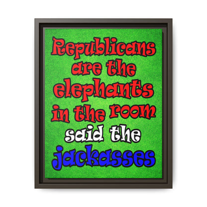 donkeys and elephants - framed canvas art (green turf)