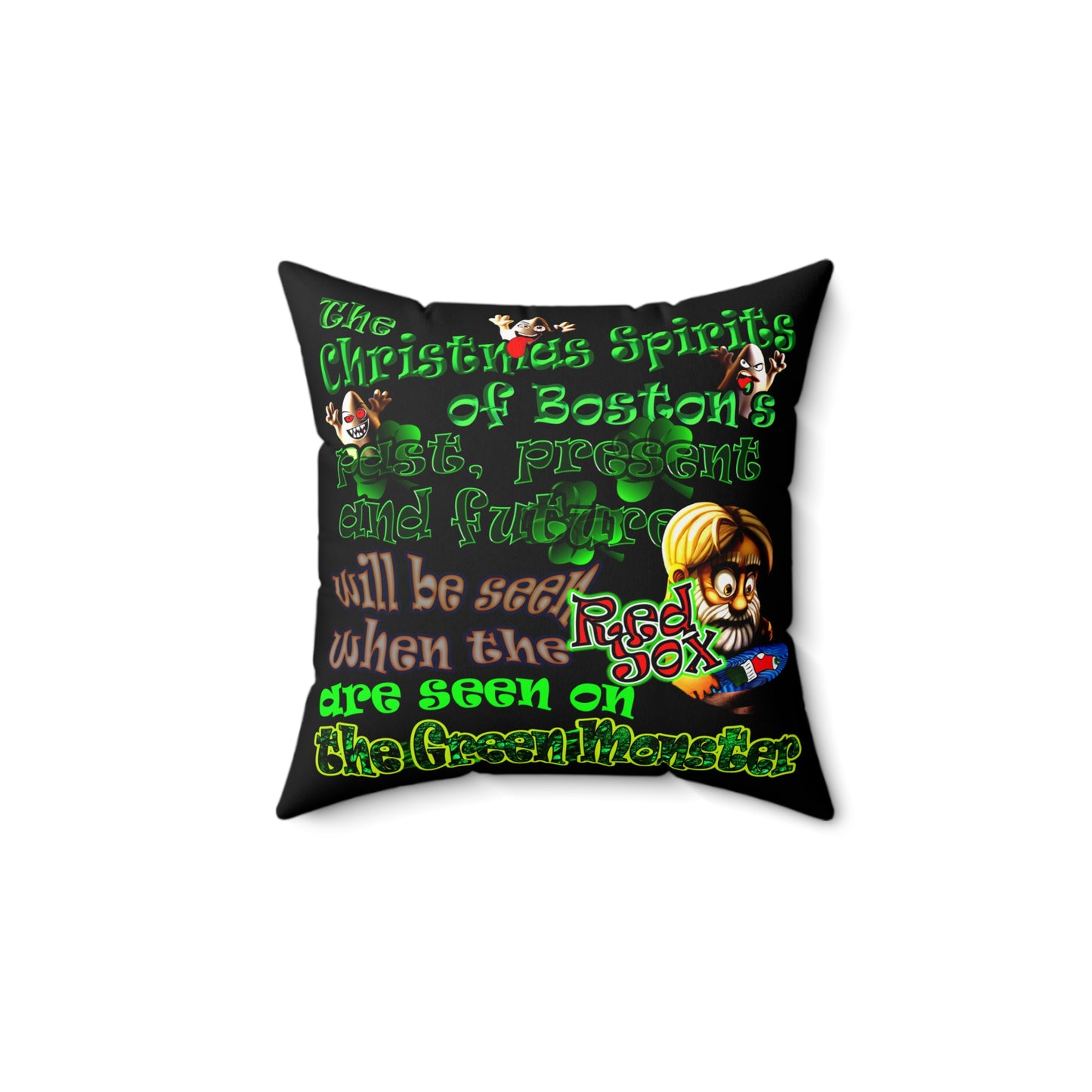 christmas spirits of boston - Spun Polyester Square Pillow - (black)
