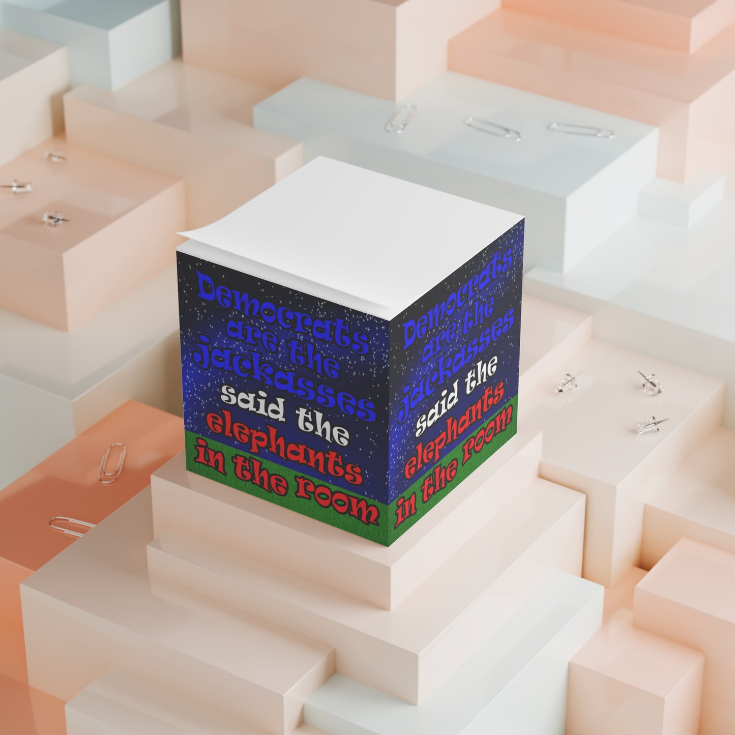 donkeys and elephants - note cube ('snoops' background)