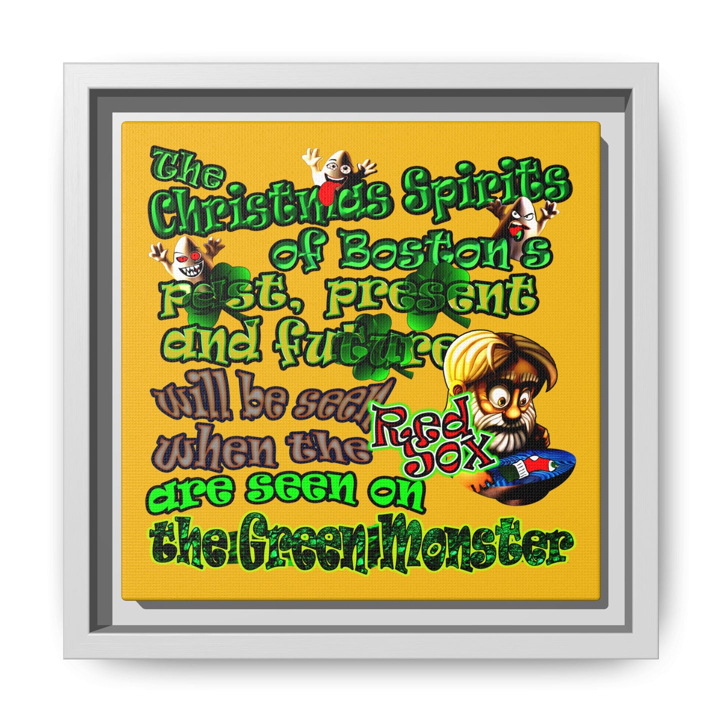 christmas spirits of boston - framed canvas art (yellow)