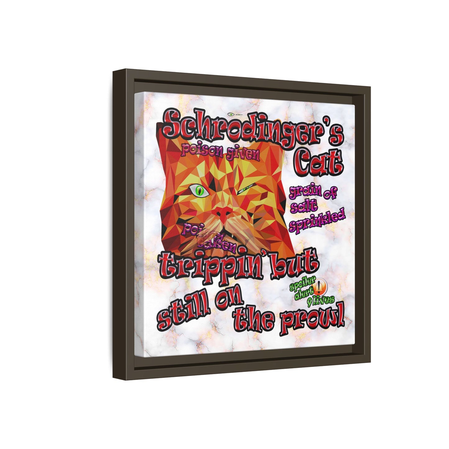 schrodinger's cat - framed canvas art (white marble)