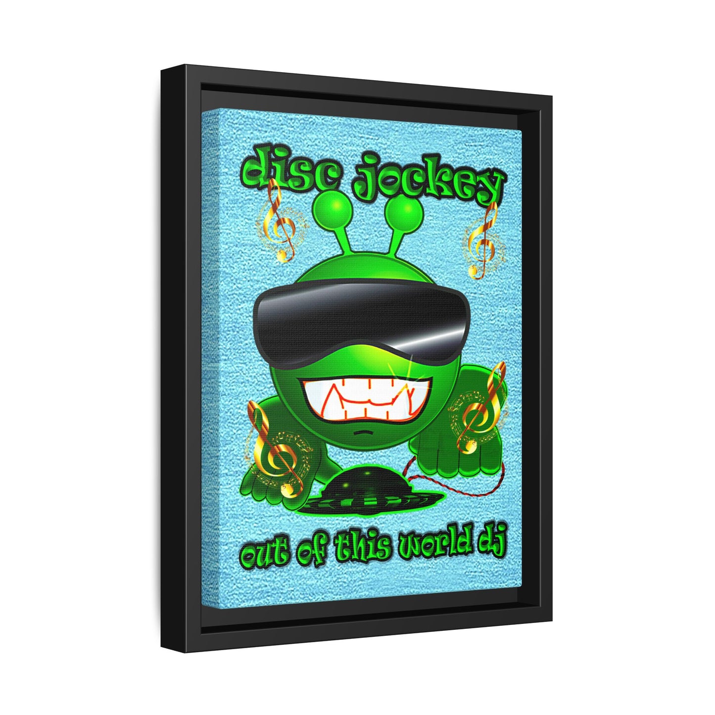 disc jockey - framed canvas art (faded blue)