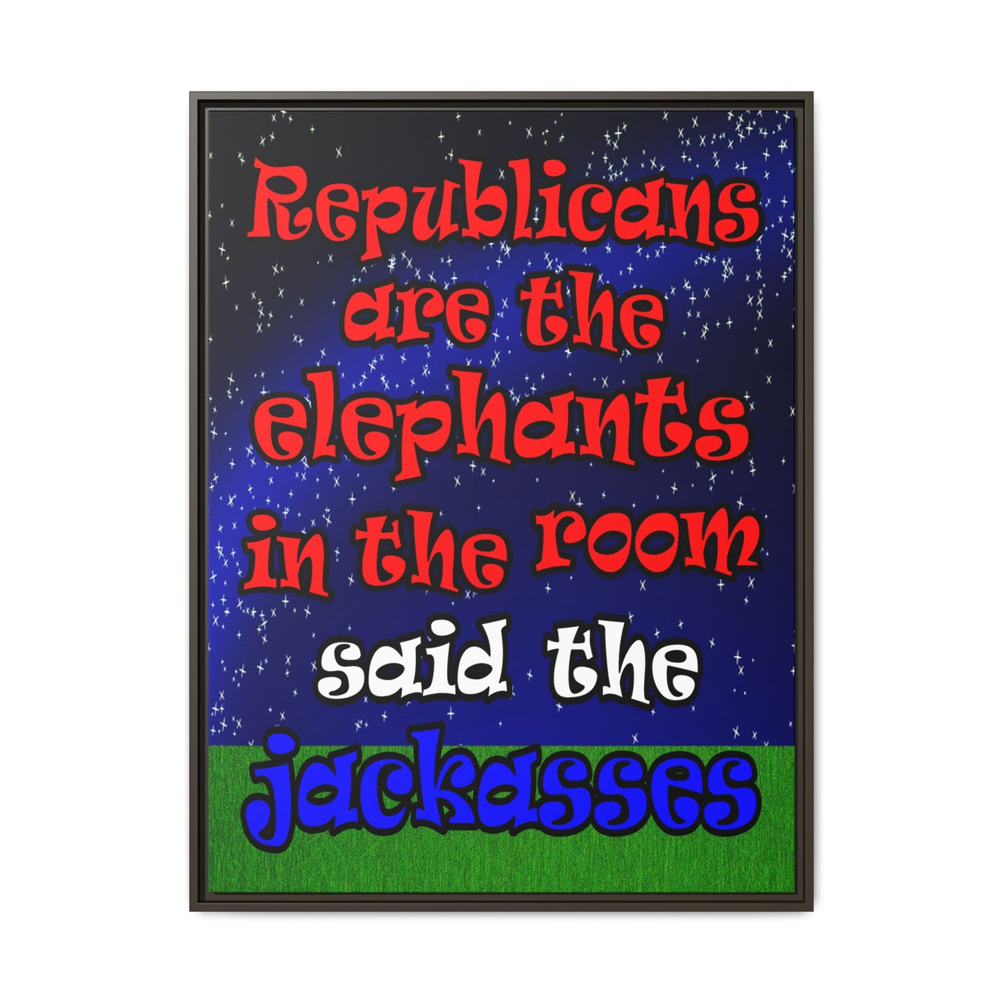 donkeys and elephants - framed canvas art ('snoops' background)